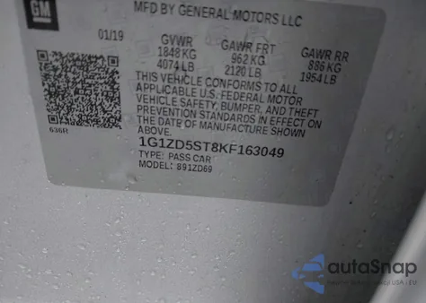 2019 Chevrolet Malibu Lt z USA, uszkodzony, nr VIN 1G1ZD5ST8KF163049